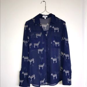 Express Portofino Sheer Button Down Zebra Print